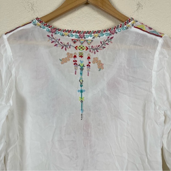 Johnny Was Floral Embroidered Tunic Blouse White Boho Peasant Cottagecore Sheer - Picture 6 of 12